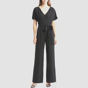 Eliza J Flutter Sleeve V-Neck Belted Wide Leg Jumpsuit in Black size 4